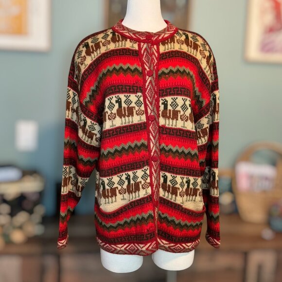 Vintage Sebsatex Alpaca Wool Cardigan sweater Fair Isle 🦙❄️ - Picture 1 of 12
